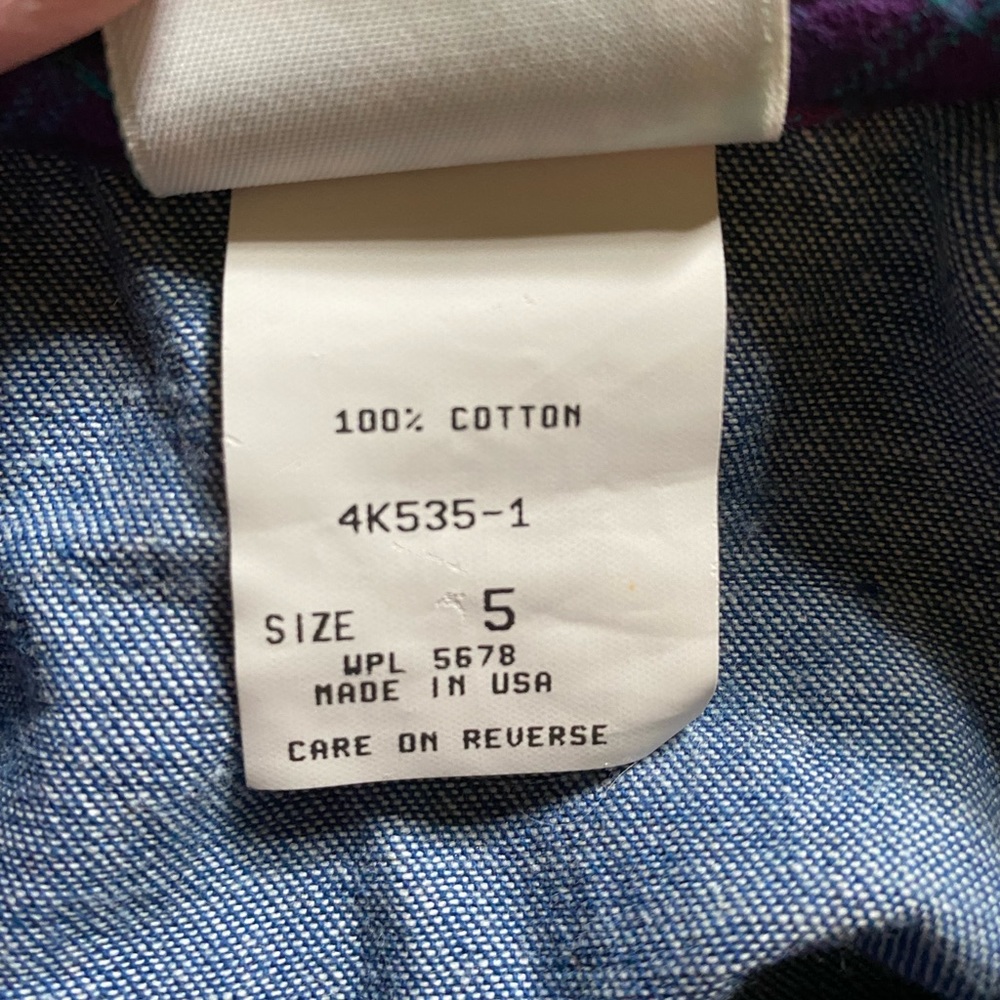Vintage Kate Greenaway Girl’s Size 5 Denim Plaid Flannel Dress Collar USA Cotton - Picture 6 of 9
